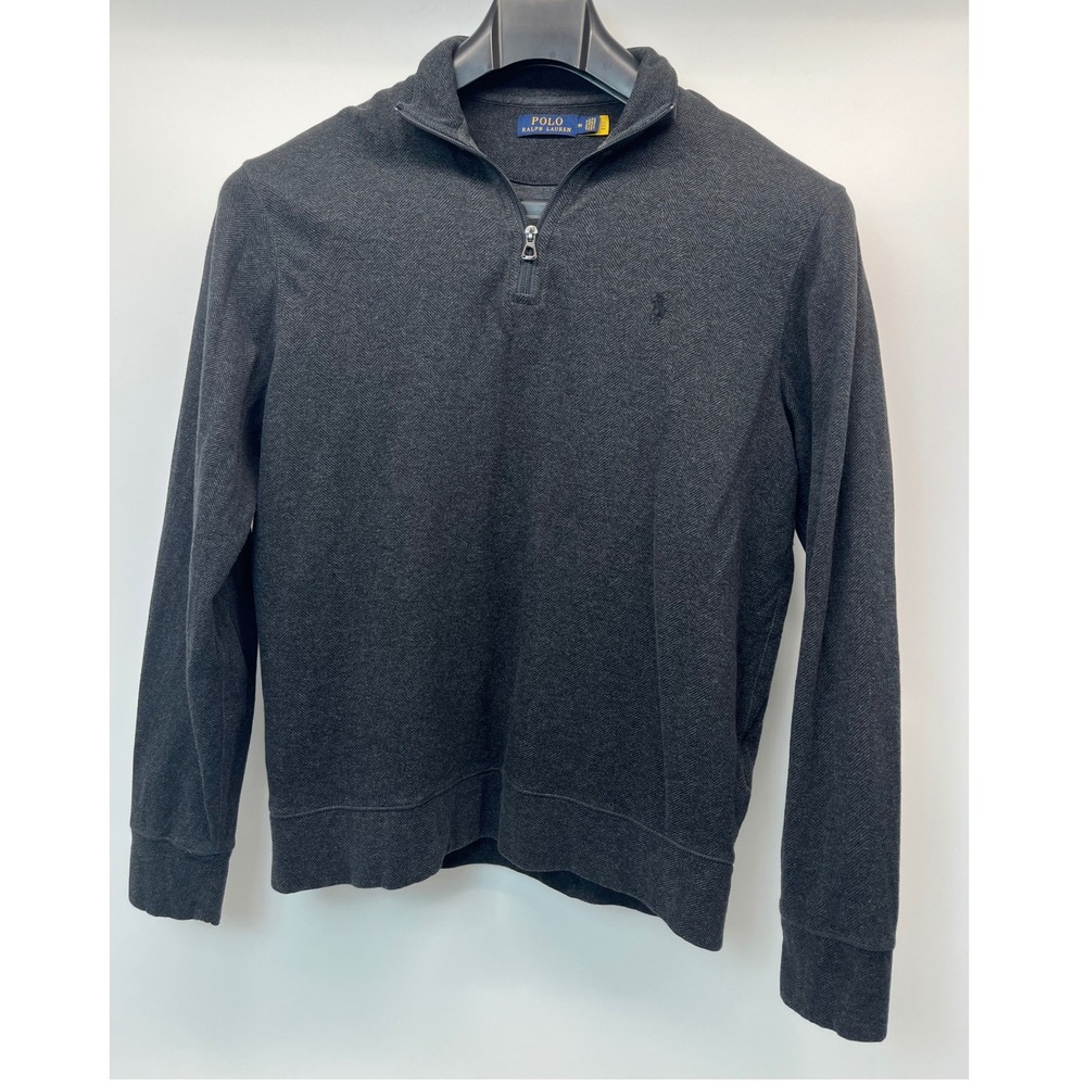 Polo Ralph Lauren Quarter Zip Mens M Grey Herringbone Knit Pullover Sweater